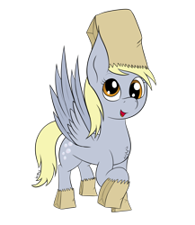 Size: 1932x2221 | Tagged: safe, artist:wapamario63, imported from ponybooru, derpy hooves, pegasus, pony, chest fluff, clothes, colored, costume, cute, female, flat colors, mare, nightmare night costume, open mouth, paper bag, paper bag wizard, raised hoof, raised leg, simple background, solo, spread wings, transparent background, wings