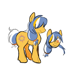 Size: 1072x1183 | Tagged: safe, artist:yidwags, imported from derpibooru, oc, oc only, oc:sun showers, pony, cute, female, front view, hair over one eye, one eye covered, reference sheet, side view, smiling, solo