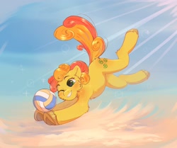 Size: 2500x2093 | Tagged: safe, artist:peachmayflower, imported from derpibooru, oc, oc only, earth pony, pony, beach, high res, solo, sports, volleyball