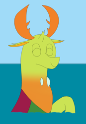 Size: 746x1080 | Tagged: safe, artist:justsomeguypassingby, imported from derpibooru, thorax, changedling, changeling, atg 2021, eyes closed, happy, king thorax, male, newbie artist training grounds, solo, water