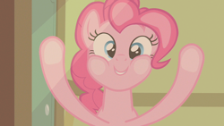 Size: 1280x720 | Tagged: safe, imported from derpibooru, screencap, pinkie pie, earth pony, pony, baby cakes, season 2, cute, diapinkes, female, mare, ponyville hospital, smiling, solo