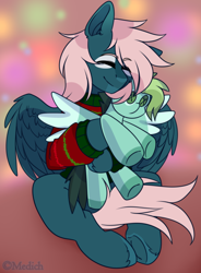 Size: 900x1221 | Tagged: safe, artist:mediasmile666, imported from derpibooru, oc, oc only, pegasus, pony, eyes closed, happy, plushie, sitting, solo, unshorn fetlocks