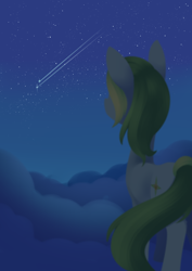 Size: 988x1394 | Tagged: safe, artist:dusthiel, imported from derpibooru, oc, oc only, oc:dust wind, pony, atg 2021, cloud, newbie artist training grounds, shooting star, solo