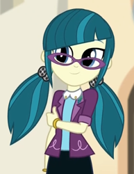 Size: 358x464 | Tagged: safe, imported from derpibooru, screencap, juniper montage, equestria girls, movie magic, spoiler:eqg specials, cute, junibetes, looking at you, smiling, smiling at you, solo