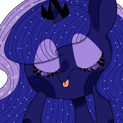 Size: 768x768 | Tagged: artist needed, safe, imported from derpibooru, princess luna, alicorn, pony, :p, chibi, cute, ethereal mane, eyes closed, female, mare, raspberry, smiling, solo, starry mane, tongue out