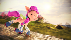 Size: 3840x2160 | Tagged: safe, artist:psfmer, imported from derpibooru, sunny starscout, earth pony, 3d, download at source, female, g5, grass, helmet, high res, mare, my little pony: a new generation, roller skates, skating, source filmmaker