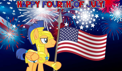 Size: 2064x1204 | Tagged: safe, artist:not-yet-a-brony, imported from derpibooru, flash sentry, 2021, 4th of july, american independence day, armor, celebration, fireworks, flag, holiday, lyrics in the description, patriotic, patriotism, royal guard armor, the star-spangled banner, youtube link