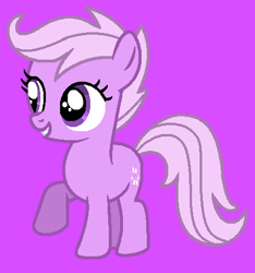 Size: 429x458 | Tagged: safe, artist:kammythepanic, imported from derpibooru, lickety split, earth pony, pony, female, filly, g1, g1 to g4, g4, generation leap, grin, purple background, raised hoof, raised leg, simple background, smiling, solo