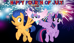 Size: 2064x1204 | Tagged: safe, artist:not-yet-a-brony, imported from derpibooru, flash sentry, princess flurry heart, twilight sparkle, alicorn, pegasus, 2021, 4th of july, american independence day, aunt and niece, auntie twilight, female, fireworks, flashlight, flying, holiday, honorary uncle, male, shipping, straight, twilight sparkle (alicorn), uncle flash