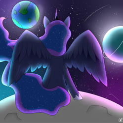 Size: 678x681 | Tagged: safe, artist:aber6823, imported from derpibooru, princess luna, alicorn, pony, earth, moon, planet, sitting, solo