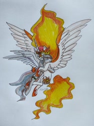 Size: 808x1080 | Tagged: safe, artist:askavidt, imported from derpibooru, daybreaker, oc, oc:light knight, alicorn, pegasus, female, floppy ears, hug, lightbreaker, male, mare, pegasus oc, traditional art