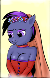 Size: 876x1365 | Tagged: safe, artist:ponyway, imported from derpibooru, oc, oc only, oc:tiny menace, anthro, pegasus, pony, bride, clothes, dress, floral head wreath, flower, marriage, simple background, solo, wedding, wedding dress, wedding veil