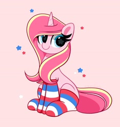 Size: 3178x3386 | Tagged: safe, artist:kittyrosie, imported from derpibooru, oc, oc only, oc:rosa flame, pony, unicorn, american flag, clothes, cute, high res, ocbetes, socks, solo, striped socks