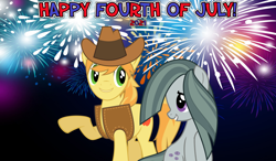 Size: 2064x1204 | Tagged: safe, anonymous artist, imported from derpibooru, braeburn, marble pie, earth pony, 2021, 4th of july, american independence day, braeble, female, fireworks, holiday, looking at each other, lyrics in the description, male, mare, shipping, smiling, smiling at each other, song reference, stallion, straight, youtube link