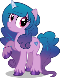 Size: 5000x6428 | Tagged: safe, artist:n0kkun, imported from derpibooru, izzy moonbow, pony, unicorn, spoiler:g5, absurd resolution, female, g4, g5, g5 to g4, mare, raised hoof, simple background, smiling, solo, transparent background, vector