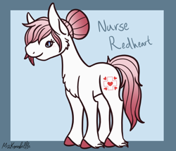 Size: 1750x1500 | Tagged: safe, artist:misskanabelle, imported from derpibooru, nurse redheart, earth pony, pony, abstract background, chest fluff, female, hoof fluff, mare, missing accessory, signature, smiling, solo