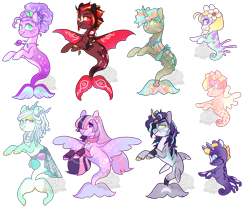 Size: 1500x1242 | Tagged: safe, artist:lavvythejackalope, imported from derpibooru, oc, oc only, merpony, original species, pony, sea pony, seapony (g4), shark, shark pony, base used, dorsal fin, fin wings, fish tail, flower, flower in hair, horn, seapony oc, simple background, smiling, tail, wings