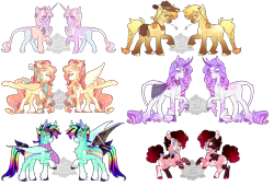 Size: 2500x1700 | Tagged: safe, artist:lavvythejackalope, imported from derpibooru, applejack, fluttershy, pinkie pie, rainbow dash, rarity, twilight sparkle, bat pony, earth pony, pegasus, pony, alternate design, bat wings, clothes, female, hat, leonine tail, mane six, mare, raised hoof, rearing, simple background, straw, transparent background, wings