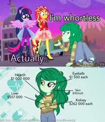 Size: 1717x1988 | Tagged: safe, artist:gmaplay, edit, edited screencap, editor:notxweeb, imported from derpibooru, screencap, sci-twi, sunset shimmer, twilight sparkle, wallflower blush, equestria girls, equestria girls series, forgotten friendship, cute, dark comedy, flowerbetes, meme, misspelling, photo, text