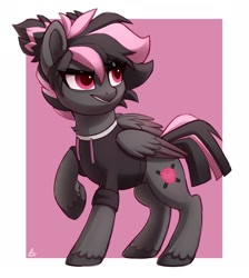 Size: 1750x1950 | Tagged: safe, artist:luminousdazzle, imported from derpibooru, oc, oc only, oc:raspberry licorice, pegasus, pony, clothes, pink eyes, solo, unshorn fetlocks