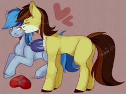 Size: 2942x2203 | Tagged: safe, artist:fajnk, imported from derpibooru, oc, bat pony, earth pony, pony, bat pony oc, bat wings, candies, candy, commission, cute, earth pony oc, female, food, heart, heterosexual, high res, kissing, love, male, mare, pair, stallion, straight, wings, ych result