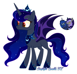 Size: 2996x2912 | Tagged: safe, artist:whiteplumage233, imported from derpibooru, princess luna, oc, alicorn, bat pony, pony, female, high res, mare, night guard, offspring, parent:night guard, parent:princess luna, parents:guardluna, simple background, transparent background