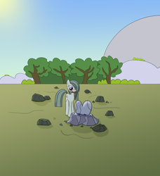 Size: 3548x3882 | Tagged: safe, artist:librarylonging, imported from derpibooru, marble pie, earth pony, pony, carving, cute, female, hair over one eye, heart, high res, marblebetes, mare, mouth hold, rock, rock farm, smiling, solo, tree