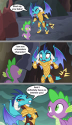 Size: 1024x1776 | Tagged: safe, artist:silverbuller, edit, edited screencap, imported from derpibooru, screencap, princess ember, spike, gauntlet of fire, blatant lies, comic, screencap comic, tsundember, tsundere