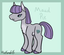 Size: 1750x1500 | Tagged: safe, artist:misskanabelle, imported from derpibooru, maud pie, earth pony, pony, abstract background, chest fluff, colored hooves, female, mare, signature, solo, story included