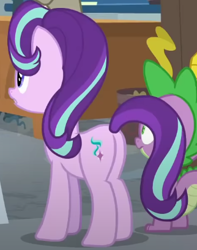 Size: 322x409 | Tagged: safe, imported from derpibooru, screencap, spike, starlight glimmer, pony, unicorn, a matter of principals, butt, cropped, female, glimmer glutes, plot