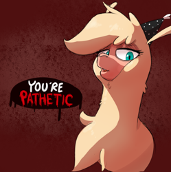 Size: 978x981 | Tagged: safe, artist:hitsuji, imported from derpibooru, oc, oc only, oc:shio (hitsuji), alpaca, them's fightin' herds, belittling, community related, hat, looking at you, party hat, reaction image, solo, tfh oc