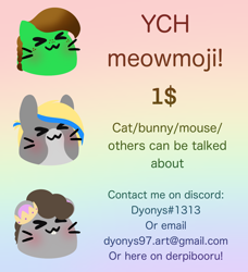 Size: 1342x1471 | Tagged: safe, artist:dyonys, imported from derpibooru, cat, mouse, bunny ears, commission, cute, emoji, text, ych example, your character here