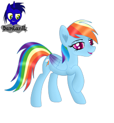 Size: 3840x4154 | Tagged: safe, artist:damlanil, imported from derpibooru, rainbow dash, pegasus, pony, cute, dashabetes, eyeshadow, female, happy, looking at you, makeup, mare, open mouth, raised hoof, shine, shiny mane, simple background, smiling, solo, transparent background, vector, wings