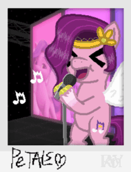 Size: 510x672 | Tagged: safe, artist:jazminakarainy, imported from derpibooru, pipp petals, animated, bipedal, concert, cutie mark, eyes closed, g5, microphone, music notes, night, open mouth, polaroid, singing, spread wings, stage, standing, wings