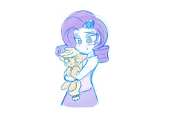 Size: 1240x812 | Tagged: safe, artist:zutcha, imported from derpibooru, applejack, rarity, earth pony, pony, equestria girls, carrying, cute, duo, holding a pony, jackabetes, lidded eyes, raribetes, size difference, smiling, unamused