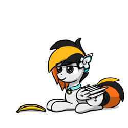 Size: 1200x1200 | Tagged: safe, artist:vadytwy, imported from derpibooru, oc, oc only, oc:mayday, pegasus, pony, banana, choker, food, pegasus oc, simple background, solo, white background, wings