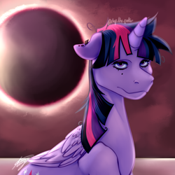 Size: 2500x2500 | Tagged: safe, artist:chop-the-fucker, imported from derpibooru, twilight sparkle, alicorn, pony, ear piercing, eclipse, female, high res, mole, piercing, solar eclipse, solo, twilight sparkle (alicorn)