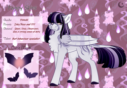 Size: 3500x2454 | Tagged: safe, artist:nobleclay, imported from derpibooru, oc, oc only, oc:foggy skies, bat pony, pony, chest fluff, female, high res, mare, offspring, parent:inky rose, solo