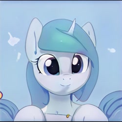 Size: 1024x1024 | Tagged: safe, imported from derpibooru, oc, oc only, pony, unicorn, artificial intelligence, eyes open, female, horn, mare, smiling