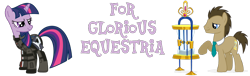 Size: 1010x306 | Tagged: safe, imported from derpibooru, doctor whooves, time turner, twilight sparkle, earth pony, pony, unicorn, banner, for glorious equestria, hourglass, simple background, transparent background