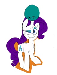 Size: 825x1078 | Tagged: safe, artist:baigak, imported from derpibooru, rarity, pony, unicorn, bowling ball, female, heavy, horn, horn impalement, mare, simple background, solo, struggling, sweat, white background