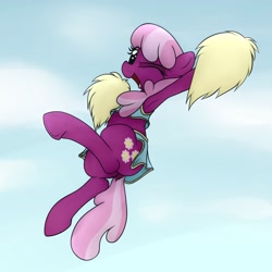 Size: 1500x1500 | Tagged: safe, artist:datte-before-dawn, cheerilee, earth pony, pony, armpits, cheerileeder, cheerleader, cheerleader outfit, clothes, dock, female, looking at you, mare, one eye closed, open mouth, pom pom, solo, tongue out, underhoof, wink