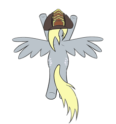 Size: 922x982 | Tagged: safe, artist:mark_ml, imported from ponybooru, derpy hooves, pegasus, pony, both cutie marks, female, females only, flying, hat, requested art, simple background, solo, team fortress 2, top down, transparent background, treasure chest, wings