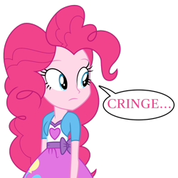 Size: 1920x1920 | Tagged: safe, edit, imported from ponybooru, pinkie pie, equestria girls, clothes, dialogue, female, solo, solo female, vector