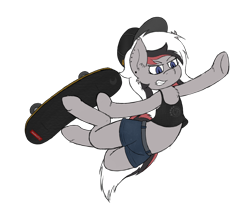 Size: 1388x1175 | Tagged: safe, artist:insecureflaky, imported from derpibooru, oc, oc only, oc:verano, bat pony, semi-anthro, clothes, hat, skateboard, tanktop