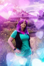 Size: 1080x1620 | Tagged: safe, imported from derpibooru, starlight glimmer, human, equestria girls, clothes, cosplay, costume, facebook, fake ears, fake horn, hand on hip, irl, irl human, photo, solo, vest, watch