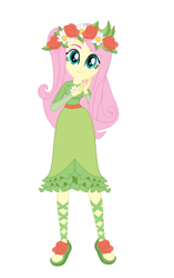 Size: 401x638 | Tagged: safe, artist:andy213yt, artist:pupkinbases, imported from derpibooru, fluttershy, equestria girls, magical mystery cure, base used, clothes, dress, floral head wreath, flower, long skirt, sandals, shoes, simple background, skirt, solo, white background