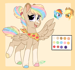 Size: 1919x1785 | Tagged: safe, artist:moccabliss, imported from derpibooru, applejack, rainbow dash, oc, pegasus, pony, colored hooves, female, magical lesbian spawn, mare, offspring, parent:applejack, parent:rainbow dash, parents:appledash