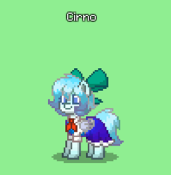 Size: 448x457 | Tagged: safe, imported from derpibooru, fairy, fairy pony, ice pony, object pony, original species, pegasus, pony, pony town, cirno, clothes, crossover, dress, female, ice, mare, ponified, solo, touhou