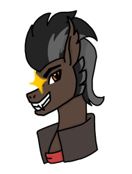 Size: 2386x3141 | Tagged: safe, artist:agdapl, imported from derpibooru, bat pony, pony, bat ponified, bust, crossover, demoman, glowing eyes, grin, high res, male, ponified, race swap, simple background, smiling, solo, species swap, stallion, team fortress 2, transparent background